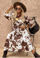 Rochie midi w zwierzęcy print Tennessee Country biało-ciocolatie