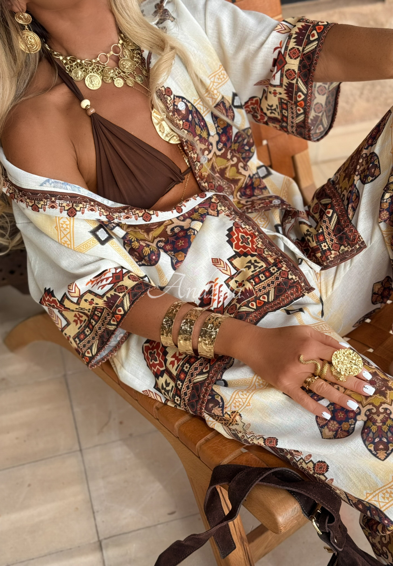 Compleu format din cămașă și pantaloni wide leg Piece Of Paradise cu imprimeu
