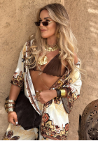 Compleu koszule i Pantaloni wide leg cu modele Piece Of Paradise bej