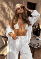 Compleu Cămașă i Pantaloni wide leg I Need Summer Alb