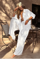Compleu Cămașă i Pantaloni wide leg I Need Summer Alb