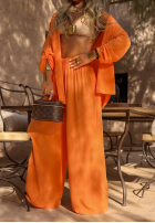 Wiskozowy Compleu Cămașă i Pantaloni wide leg Summer Skies portocaliu
