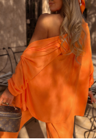 Wiskozowy Compleu Cămașă i Pantaloni wide leg Summer Skies portocaliu