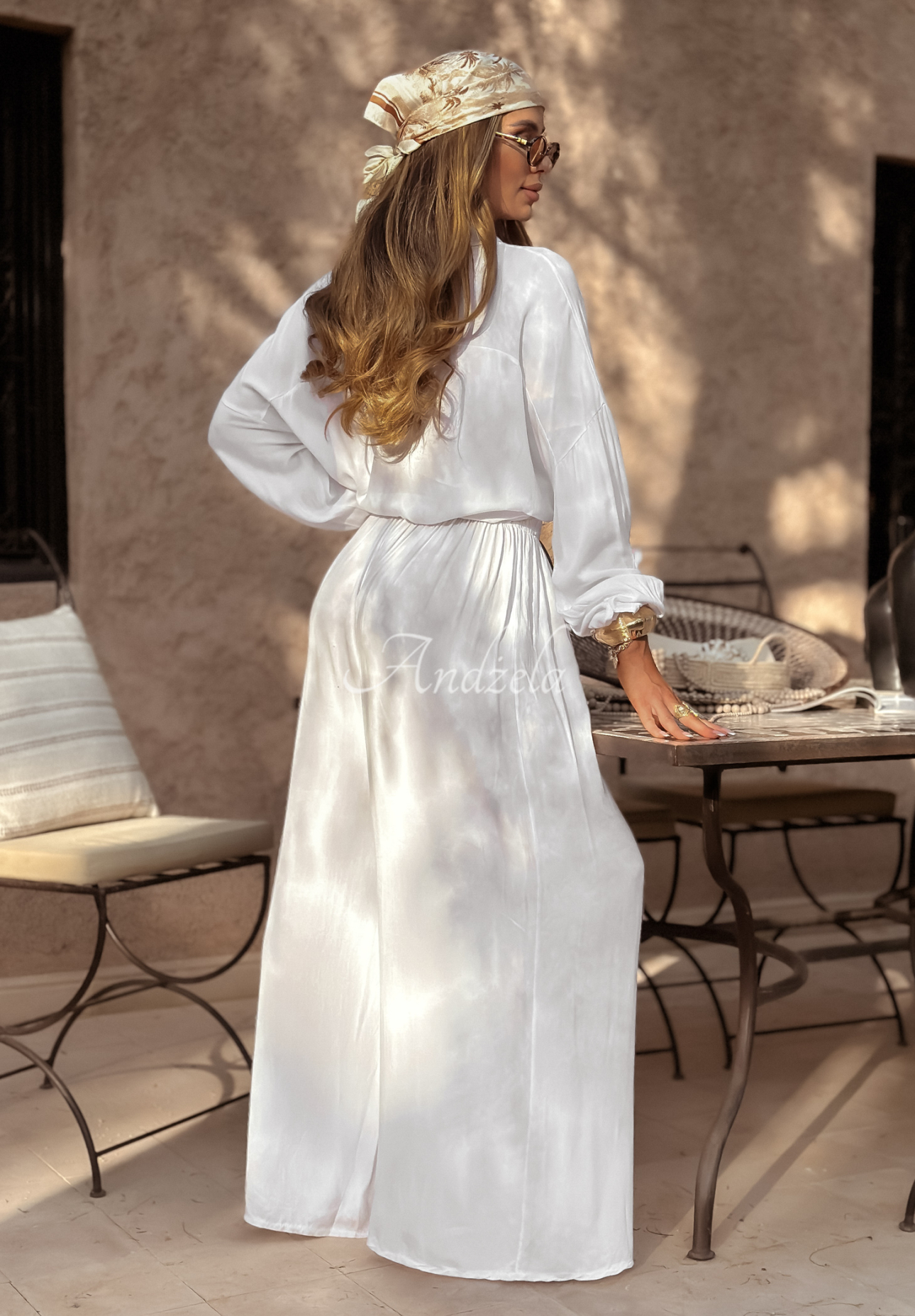 Set din viscoză Summer Skies format din cămașă și pantaloni wide leg