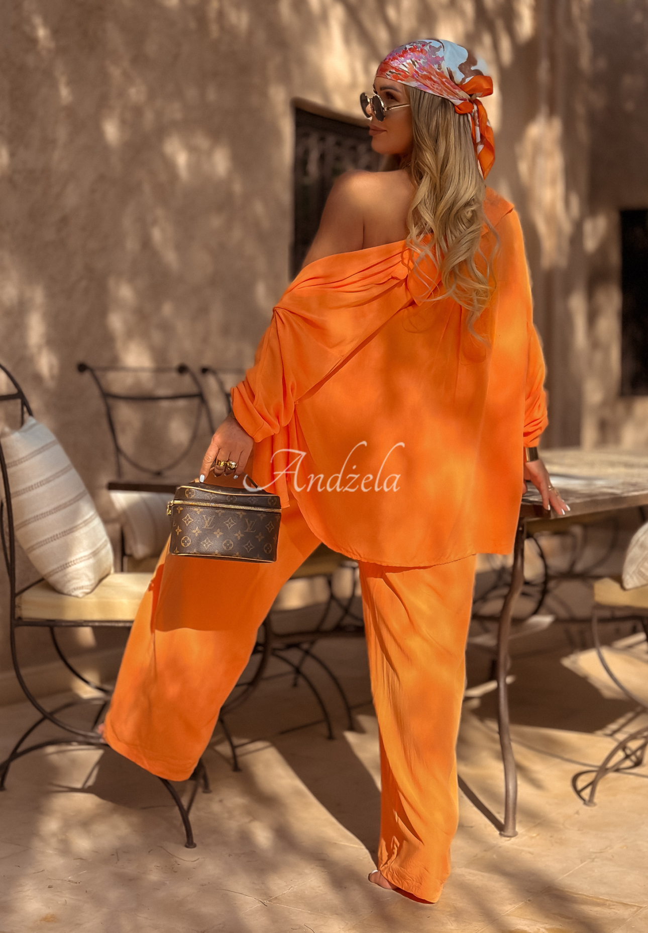 Set din viscoză Summer Skies format din cămașă și pantaloni wide leg