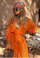 Wiskozowy Compleu Cămașă i Pantaloni wide leg Summer Skies portocaliu