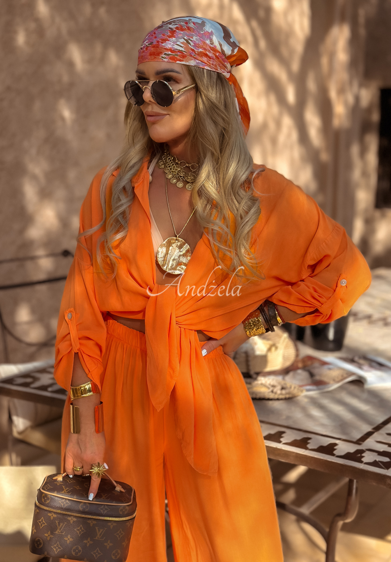 Set din viscoză Summer Skies format din cămașă și pantaloni wide leg