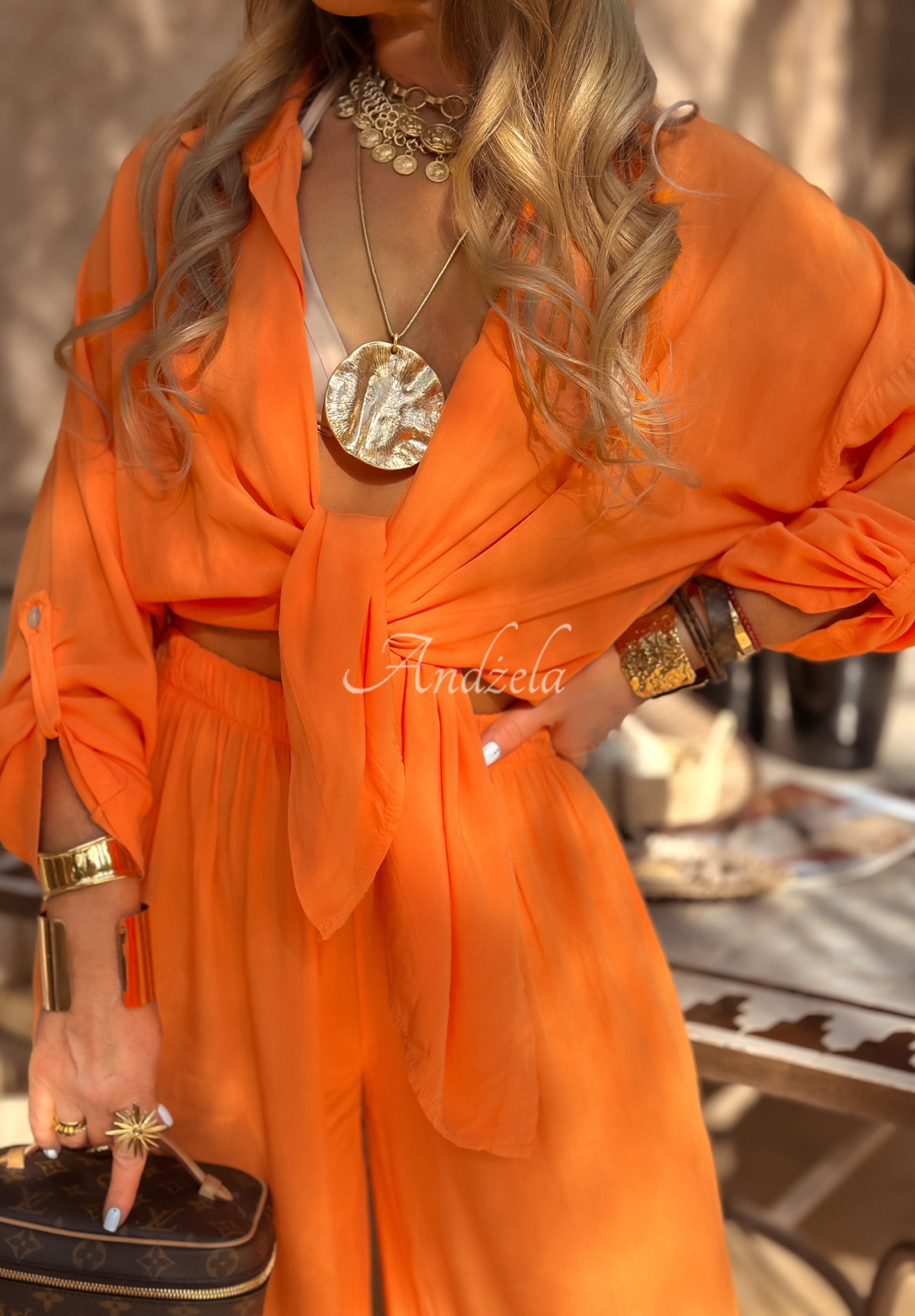 Set din viscoză Summer Skies format din cămașă și pantaloni wide leg