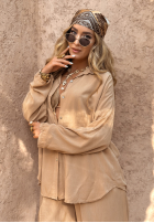 Wiskozowy Compleu Cămașă i Pantaloni wide leg Summer Skies camel