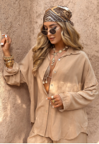 Wiskozowy Compleu Cămașă i Pantaloni wide leg Summer Skies camel