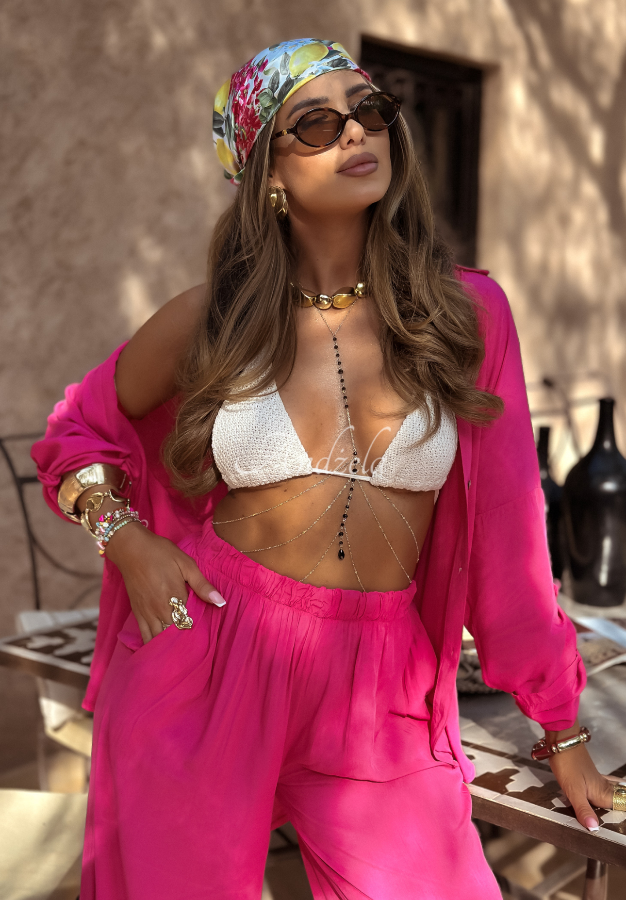 Set din viscoză Summer Skies format din cămașă și pantaloni wide leg