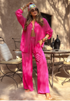 Wiskozowy Compleu Cămașă i Pantaloni wide leg Summer Skies fucsia