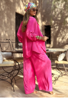 Wiskozowy Compleu Cămașă i Pantaloni wide leg Summer Skies fucsia