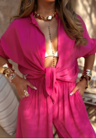 Wiskozowy Compleu Cămașă i Pantaloni wide leg Summer Skies fucsia