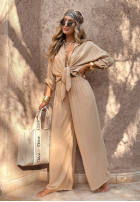 Wiskozowy Compleu Cămașă i Pantaloni wide leg Summer Skies camel