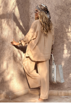 Wiskozowy Compleu Cămașă i Pantaloni wide leg Summer Skies camel