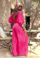 Wiskozowy Compleu Cămașă i Pantaloni wide leg Summer Skies fucsia