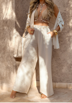 Wiskozowy Compleu Cămașă i Pantaloni wide leg Summer Skies jasnobeżowy