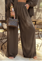 Wiskozowy Compleu Cămașă i Pantaloni wide leg Summer Skies ciocolatiu