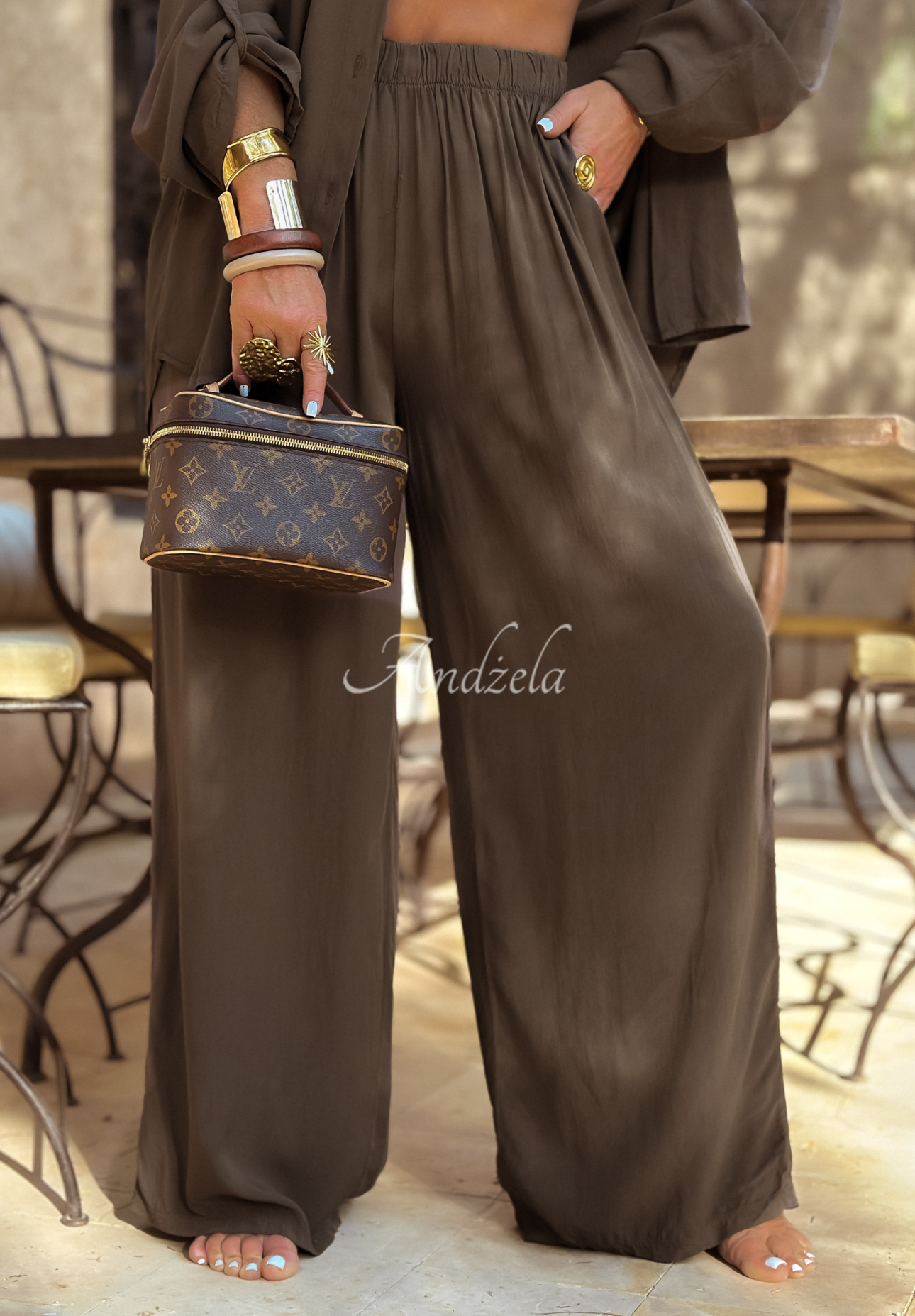 Set din viscoză Summer Skies format din cămașă și pantaloni wide leg
