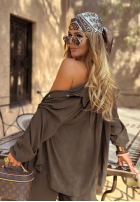 Wiskozowy Compleu Cămașă i Pantaloni wide leg Summer Skies ciocolatiu