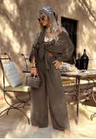 Wiskozowy Compleu Cămașă i Pantaloni wide leg Summer Skies ciocolatiu