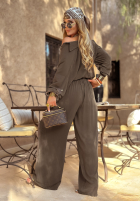 Wiskozowy Compleu Cămașă i Pantaloni wide leg Summer Skies ciocolatiu