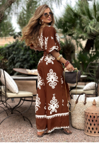 Długi Salopetă cu modele Rayna brązowo-bej