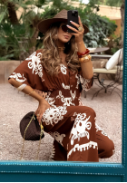 Długi Salopetă cu modele Rayna brązowo-bej
