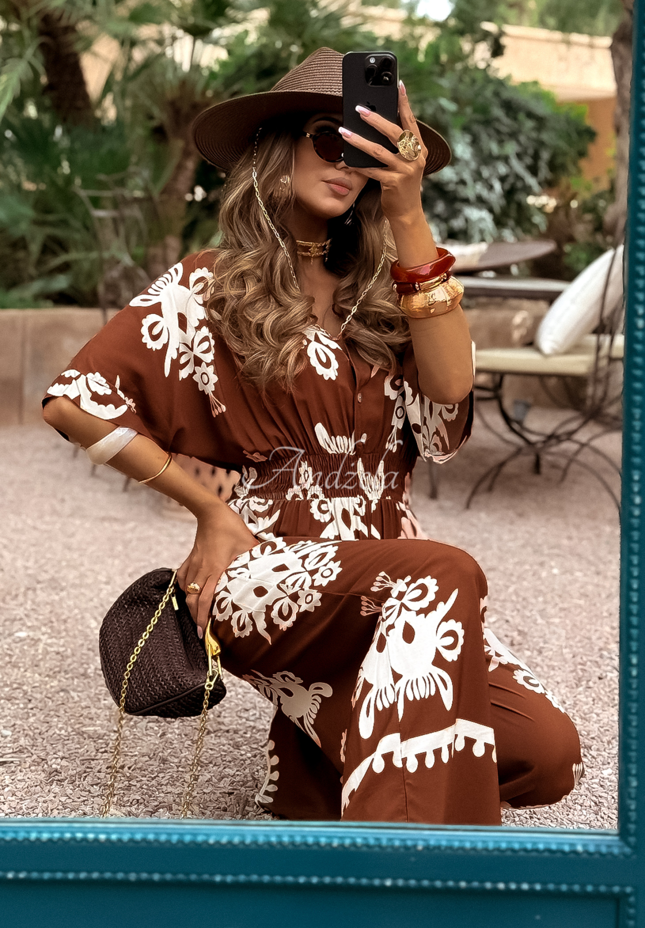 Salopetă lungă din viscoză Rayna cu imprimeu