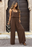 Compleu Top  i Pantaloni wide leg Summer Is My Favorite ciocolatiu