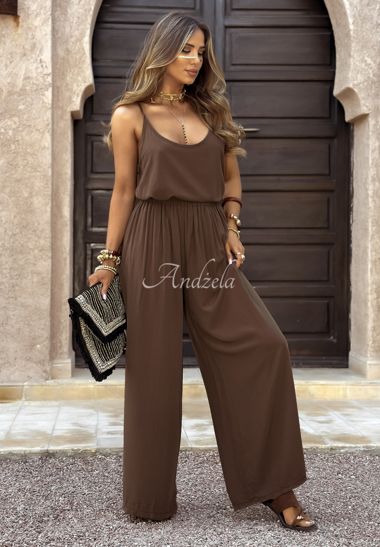 Set din viscoză Summer Is My Favorite format din Top  și pantaloni wide leg