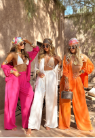 Wiskozowy Compleu Cămașă i Pantaloni wide leg Summer Skies portocaliu