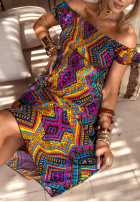 Wzorzysta Rochie z bufkami French Polynesia żółto-violet