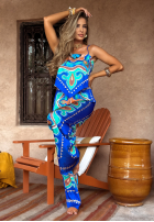 Satynowy Compleu Top  i Pantaloni wide leg Serene Escape bluemarin