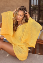 Krótki ażurowy Pulover z szerokimi rękawami boho Sunshine Perfection galben banană