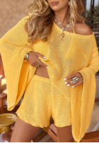 Krótki ażurowy Pulover z szerokimi rękawami boho Sunshine Perfection galben banană
