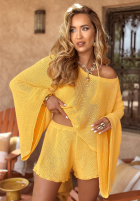 Krótki ażurowy Pulover z szerokimi rękawami boho Sunshine Perfection galben banană