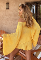Krótki ażurowy Pulover z szerokimi rękawami boho Sunshine Perfection galben banană