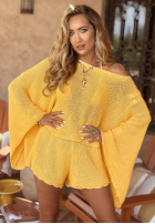 Krótki ażurowy Pulover z szerokimi rękawami boho Sunshine Perfection galben banană