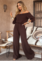 Muślinowe Pantaloni wide leg Malta ciocolatii
