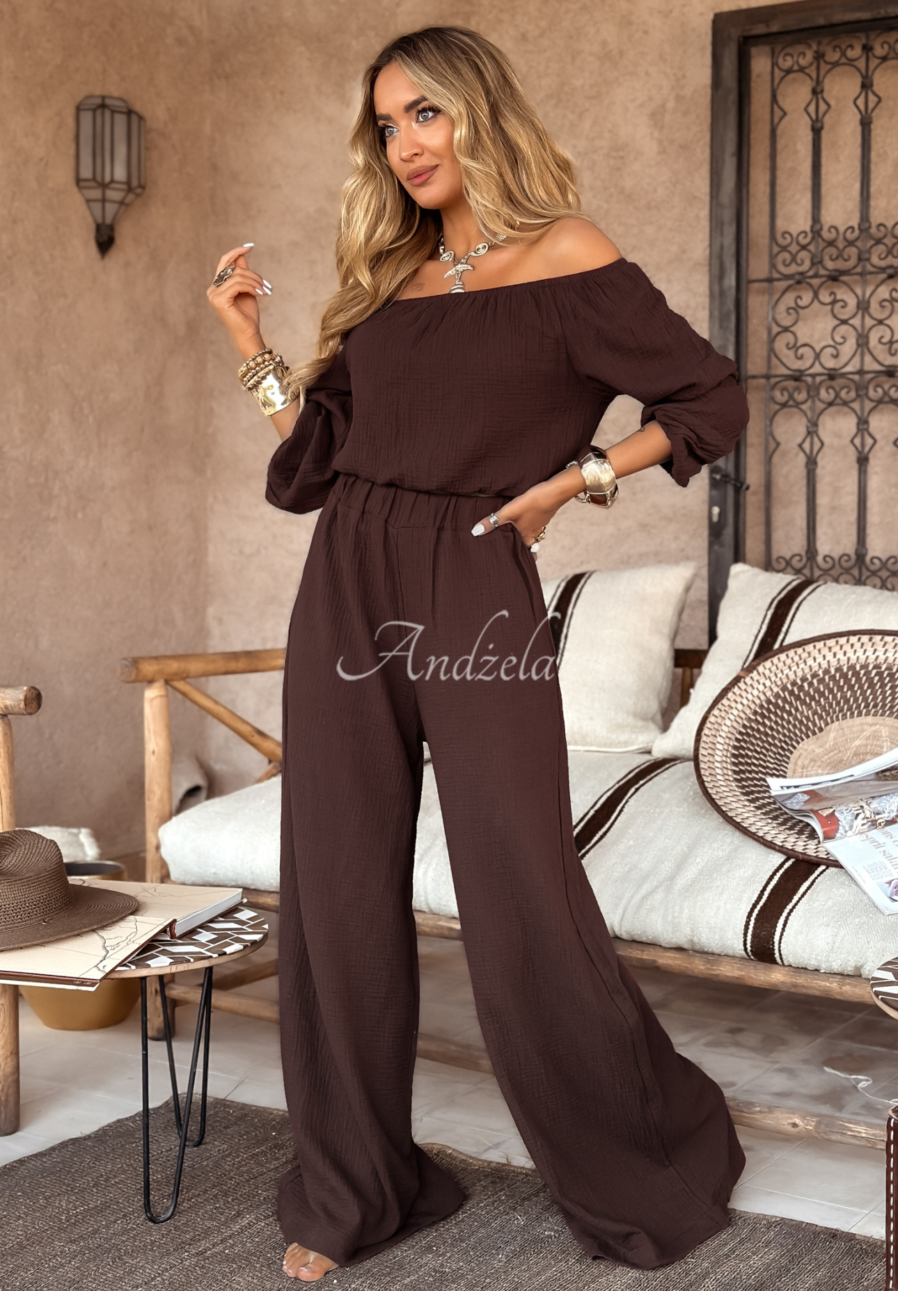 Pantaloni wide leg din muselină Malta