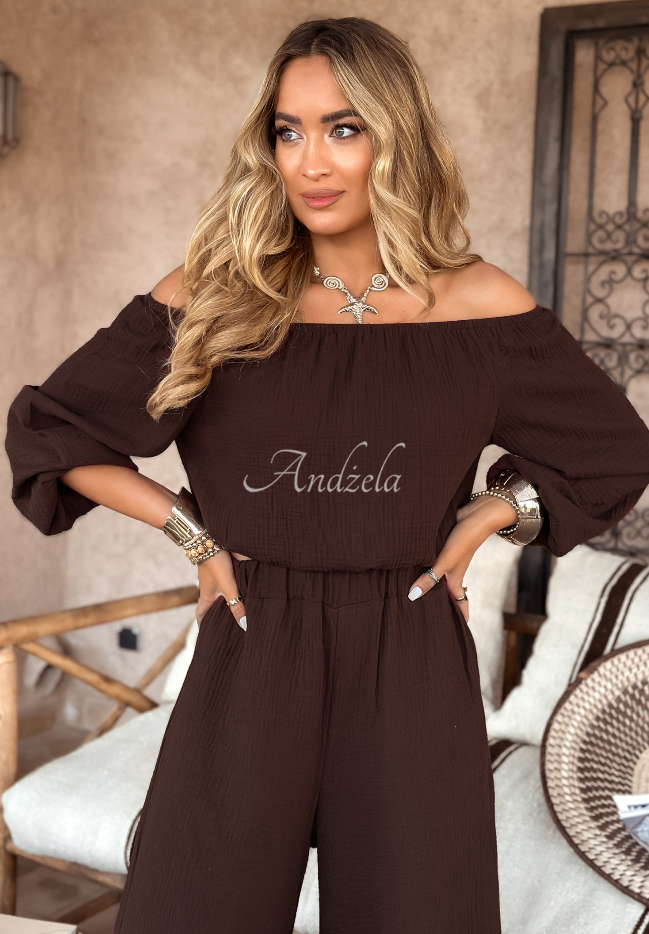 Pantaloni wide leg din muselină Malta