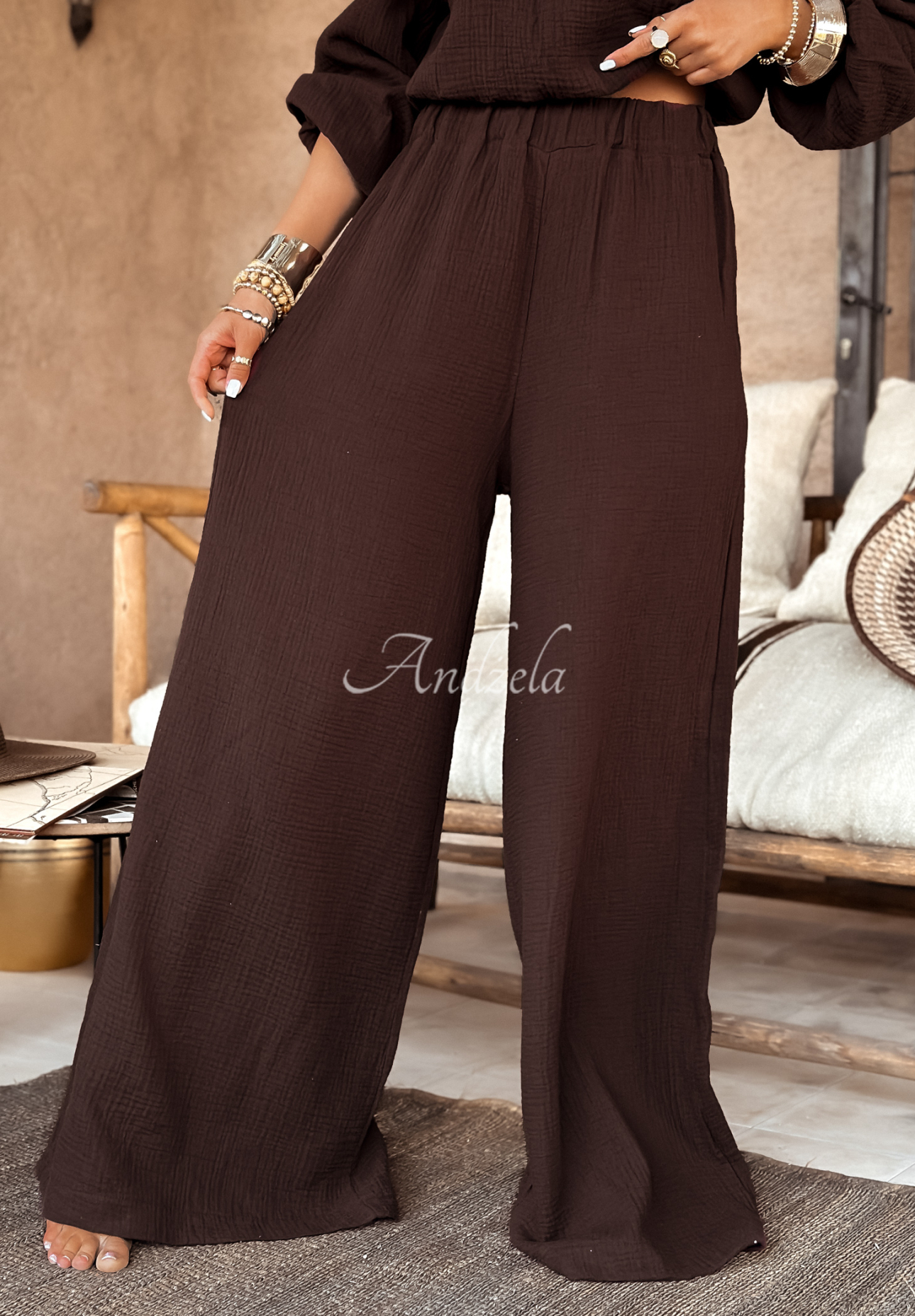 Pantaloni wide leg din muselină Malta