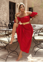 Rochie Cu croială spaniolă z paskiem Summer Villa roșie