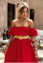 Rochie Cu croială spaniolă z paskiem Summer Villa roșie