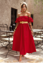 Rochie Cu croială spaniolă z paskiem Summer Villa roșie