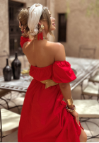 Rochie Cu croială spaniolă z paskiem Summer Villa roșie