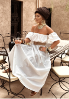 Rochie Cu croială spaniolă z paskiem Summer Villa albă