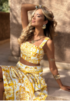 Compleu Top  na ramiączkach i Fustă cu modele Seychelles biało-galben banană